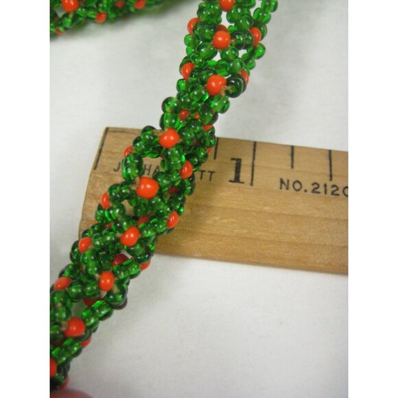 Green Shiny Seed Glass Beaded Rope Necklace Woven 26 inch Strand NO CLASP - Picture 2 of 7